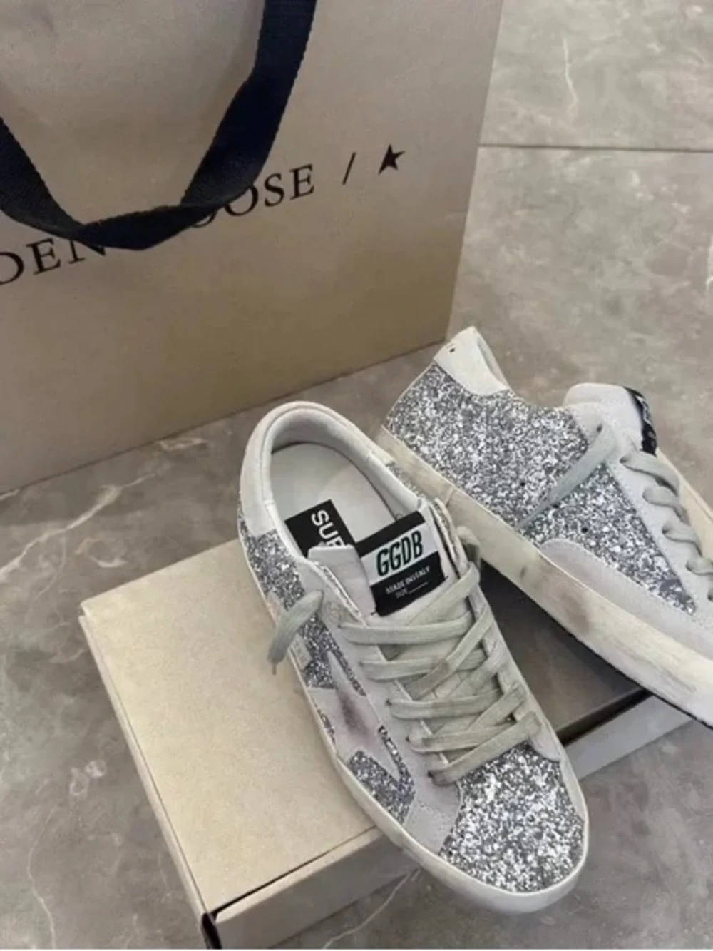 Golden Goose Silver Glitter Superstar Sneakers with Star Detail - Picture 5 of 9